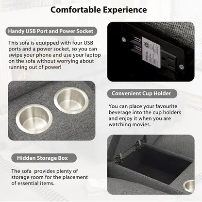 Metal 104 Power Recliner Corner Sofa Home Theater Reclining Sofa Sectional Couches with Storage Box, Cup Holders, USB Ports and Powe - image 15