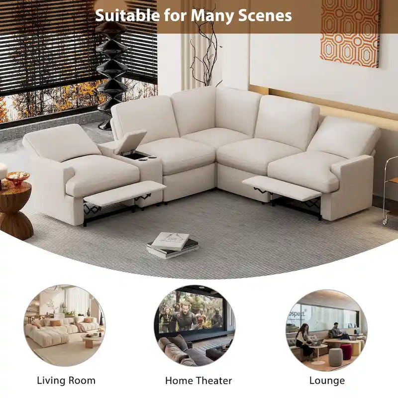 Metal 104 Power Recliner Corner Sofa Home Theater Reclining Sofa Sectional Couches with Storage Box, Cup Holders, USB Ports and Powe - image 17