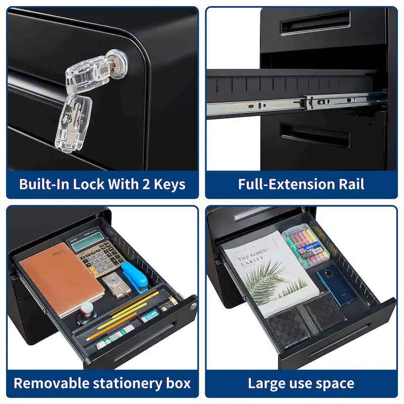 3-drawer Steel Filing Cabinets with Lock Mobile Under Desk Fully Assembled Cabinet