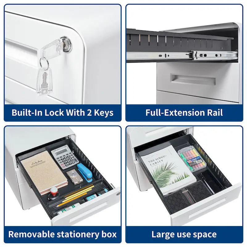 3-drawer Steel Filing Cabinets with Lock Mobile Under Desk Fully Assembled Cabinet