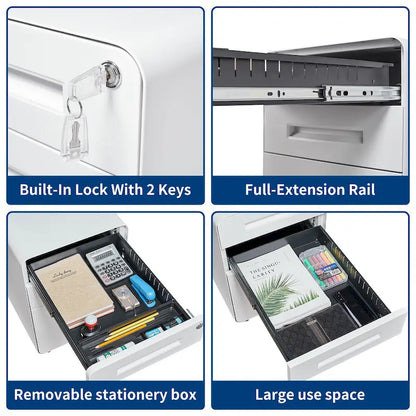 3-drawer Steel Filing Cabinets with Lock Mobile Under Desk Fully Assembled Cabinet