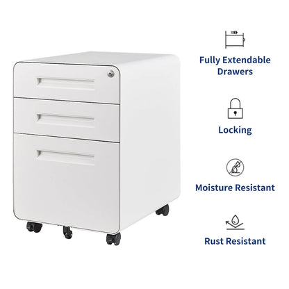 3-drawer Steel Filing Cabinets with Lock Mobile Under Desk Fully Assembled Cabinet