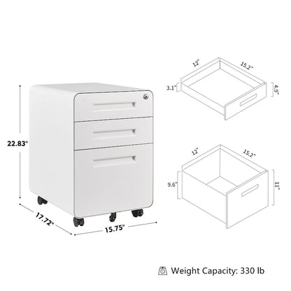 3-drawer Steel Filing Cabinets with Lock Mobile Under Desk Fully Assembled Cabinet