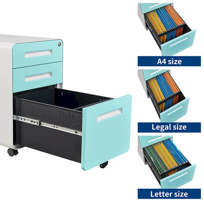 3-drawer Steel Filing Cabinets with Lock Mobile Under Desk Fully Assembled Cabinet