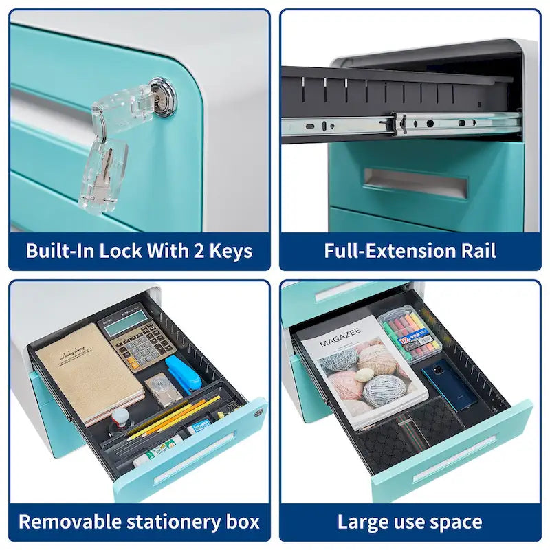 3-drawer Steel Filing Cabinets with Lock Mobile Under Desk Fully Assembled Cabinet
