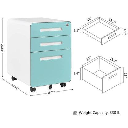 3-drawer Steel Filing Cabinets with Lock Mobile Under Desk Fully Assembled Cabinet