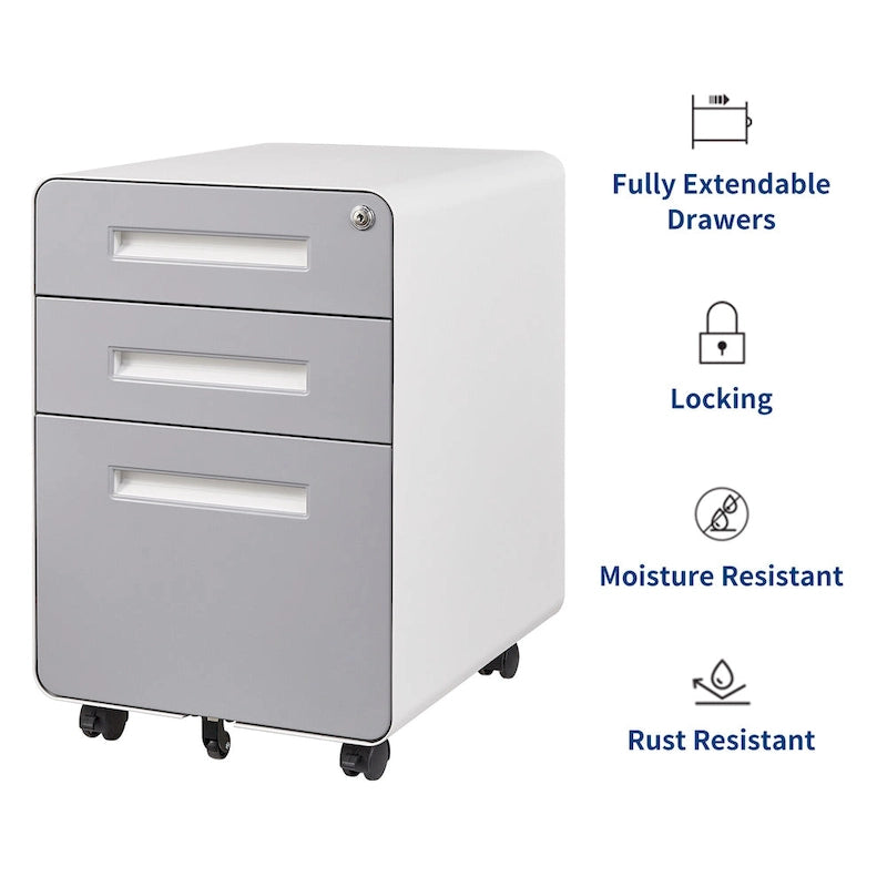 3-drawer Steel Filing Cabinets with Lock Mobile Under Desk Fully Assembled Cabinet