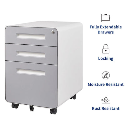3-drawer Steel Filing Cabinets with Lock Mobile Under Desk Fully Assembled Cabinet