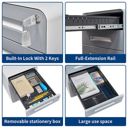 3-drawer Steel Filing Cabinets with Lock Mobile Under Desk Fully Assembled Cabinet