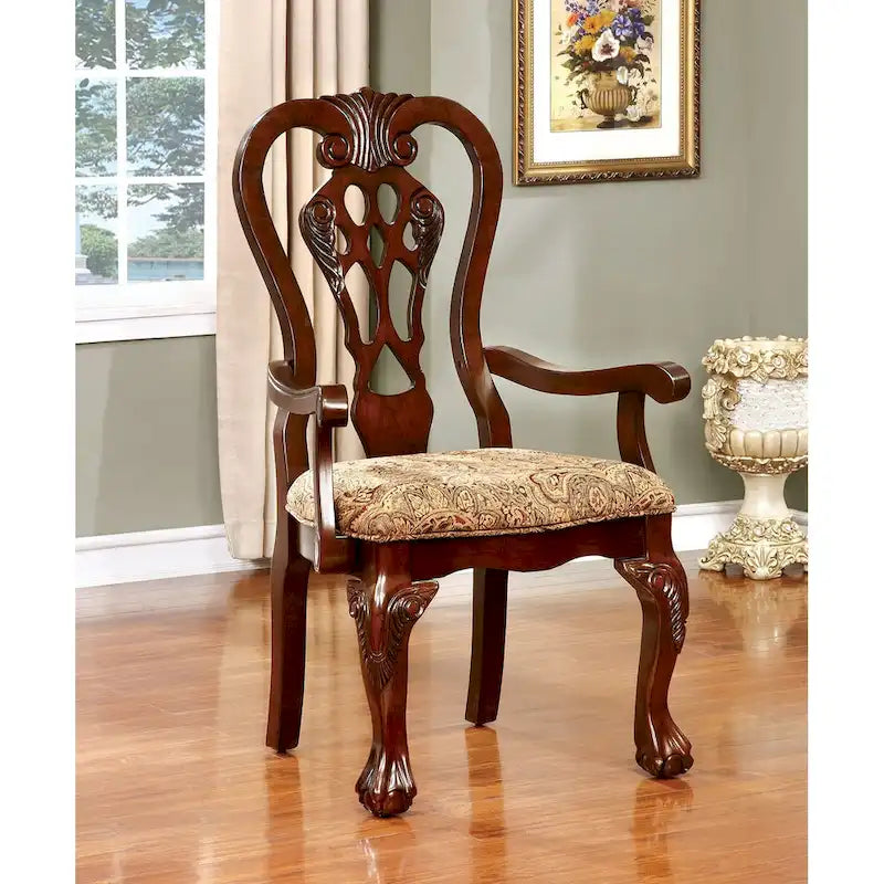 Set of 2 Fabric Dining Arm Chair in Brown Cherry
