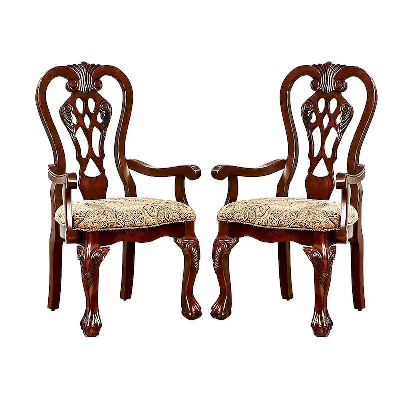 Set of 2 Fabric Dining Arm Chair in Brown Cherry