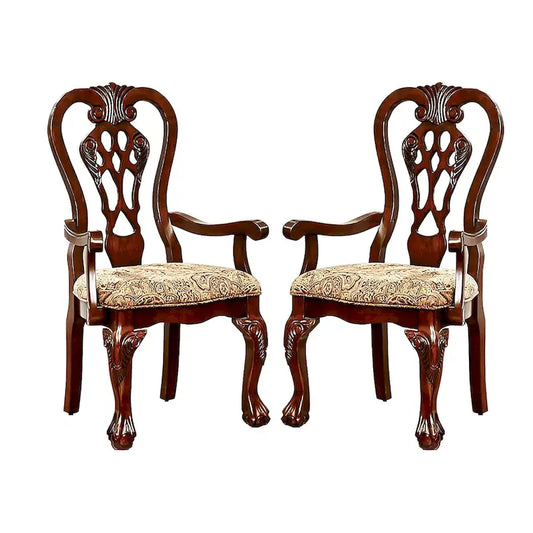 Set of 2 Fabric Dining Arm Chair in Brown Cherry