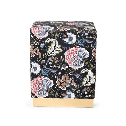 Adeco Square Velvet Ottoman Upholstered Stool Vanity Gold Plating Base