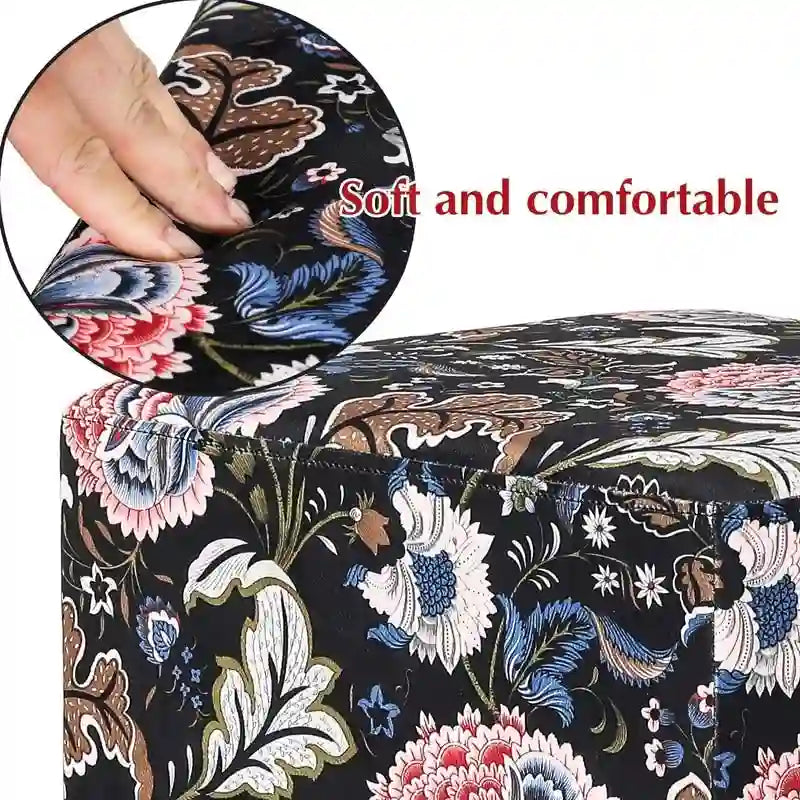 Adeco Square Velvet Ottoman Upholstered Stool Vanity Gold Plating Base