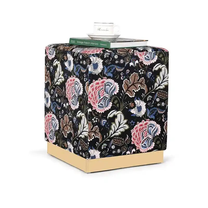 Adeco Square Velvet Ottoman Upholstered Stool Vanity Gold Plating Base