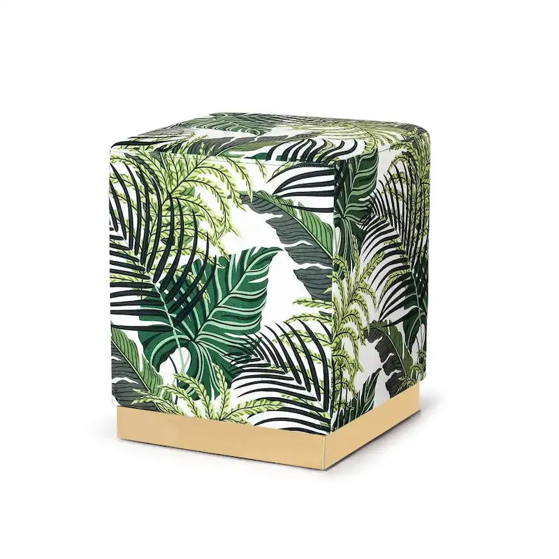 Adeco Square Velvet Ottoman Upholstered Stool Vanity Gold Plating Base