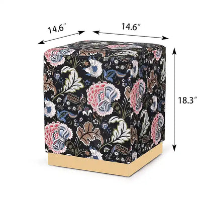 Adeco Square Velvet Ottoman Upholstered Stool Vanity Gold Plating Base
