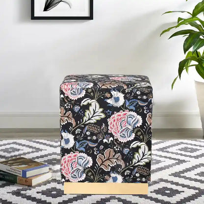 Adeco Square Velvet Ottoman Upholstered Stool Vanity Gold Plating Base