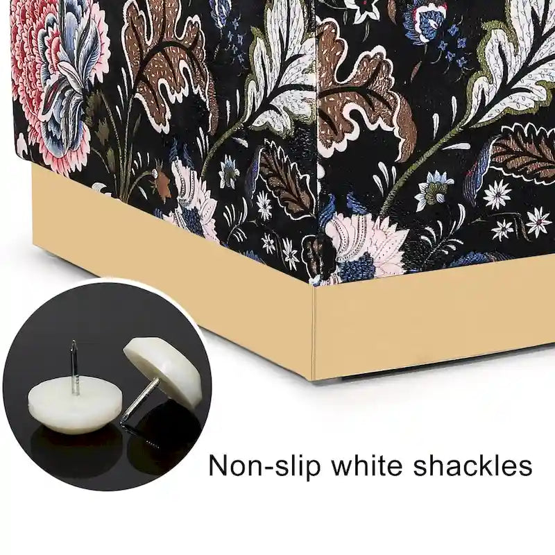 Adeco Square Velvet Ottoman Upholstered Stool Vanity Gold Plating Base