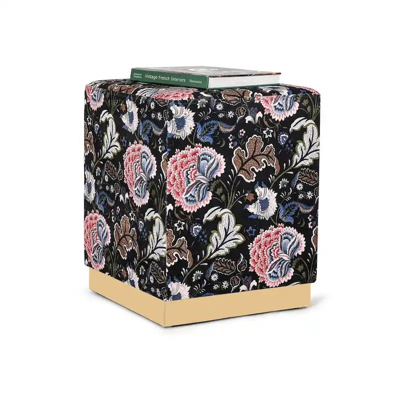 Adeco Square Velvet Ottoman Upholstered Stool Vanity Gold Plating Base