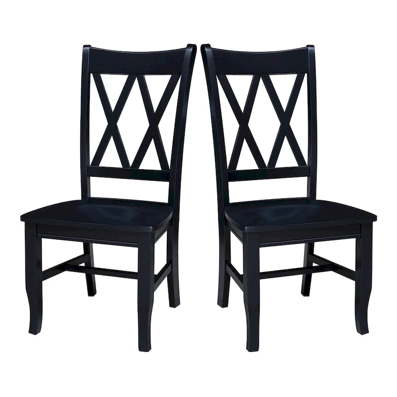 Double X-Back Solid Wood Chairs - Set of Two