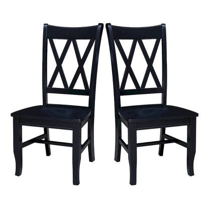 Double X-Back Solid Wood Chairs - Set of Two