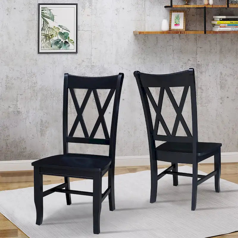 Double X-Back Solid Wood Chairs - Set of Two