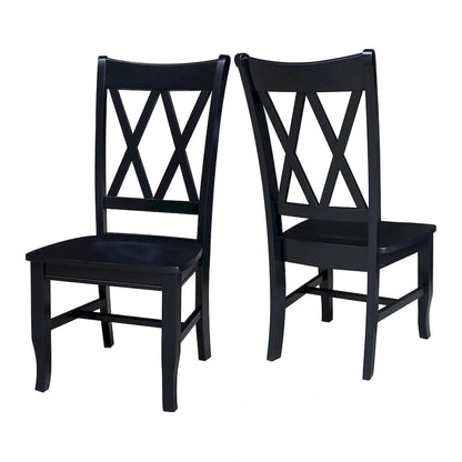 Double X-Back Solid Wood Chairs - Set of Two