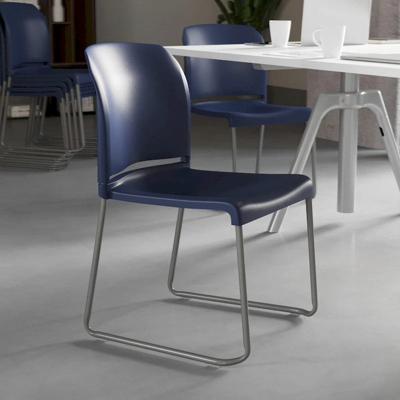 880 lb. Capacity Full Back Contoured Stack Chair with Powder Coated Sled Base