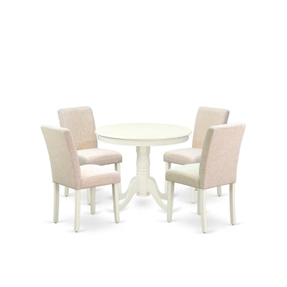 East West Furniture Dining Table Set- A Round Kitchen Table and Light Beige Linen Fabric Chairs, Linen White (Pieces Options)
