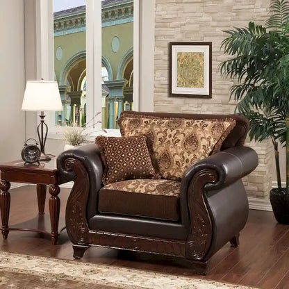 Corz Traditional Faux Leather Padded Damask Pattern Armchair by Furniture of America