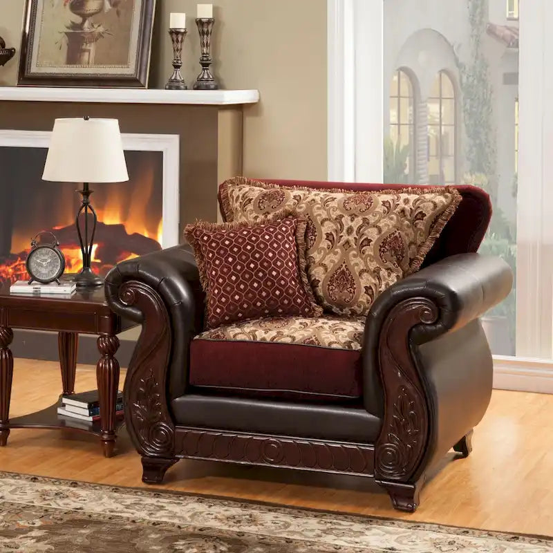 Corz Traditional Faux Leather Padded Damask Pattern Armchair by Furniture of America