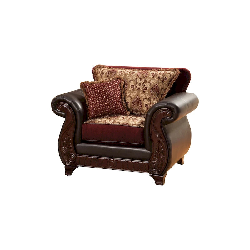 Corz Traditional Faux Leather Padded Damask Pattern Armchair by Furniture of America