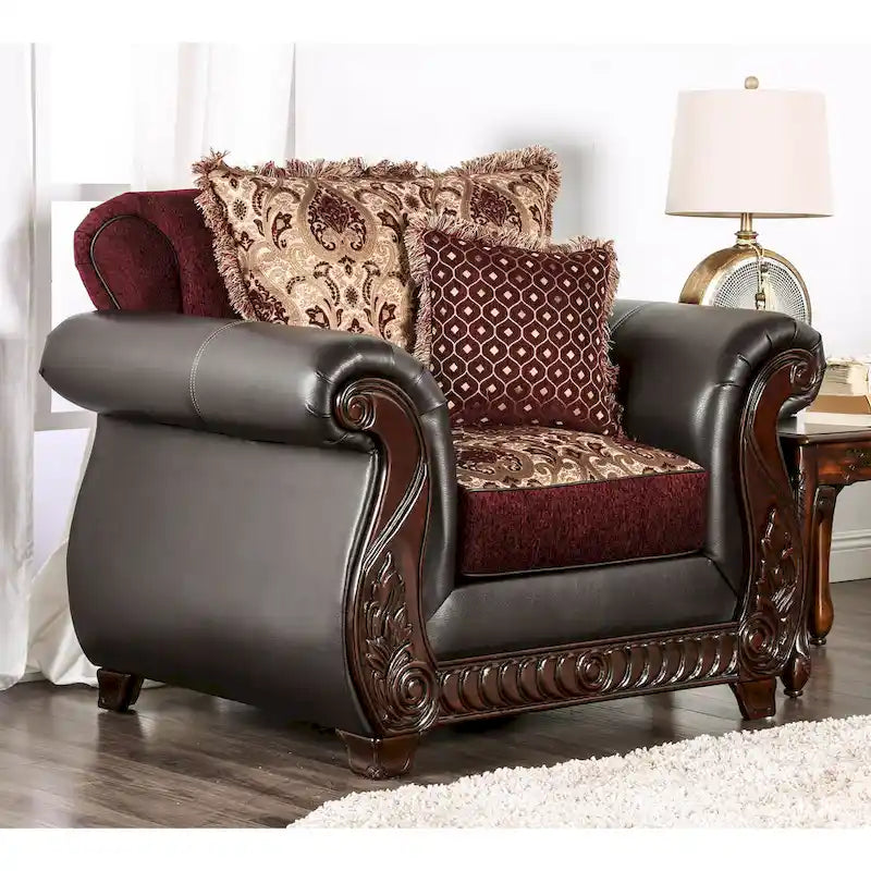 Corz Traditional Faux Leather Padded Damask Pattern Armchair by Furniture of America