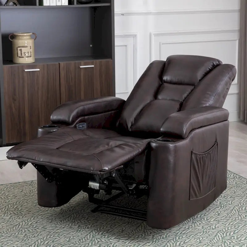 Power Leather Recliner Chair Home Theater Seating Soft