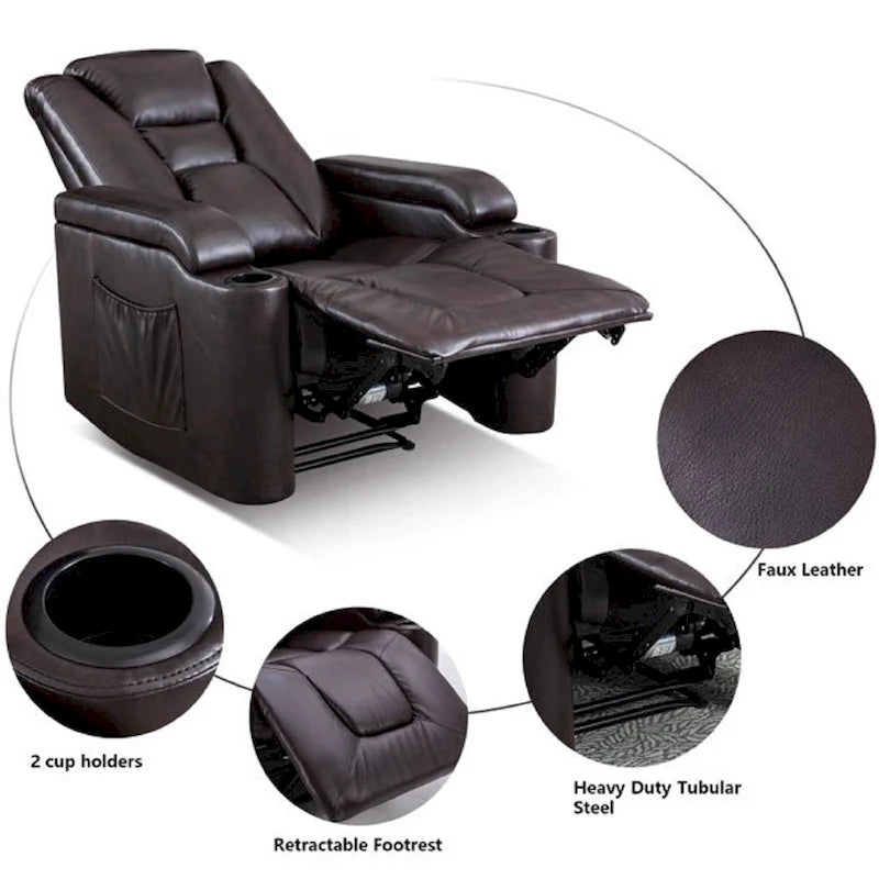 Power Leather Recliner Chair Home Theater Seating Soft
