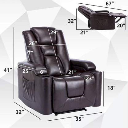Power Leather Recliner Chair Home Theater Seating Soft