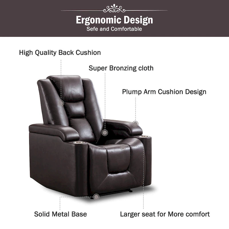 Power Leather Recliner Chair Home Theater Seating Soft