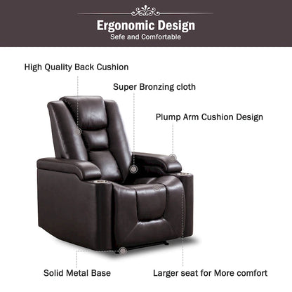 Power Leather Recliner Chair Home Theater Seating Soft