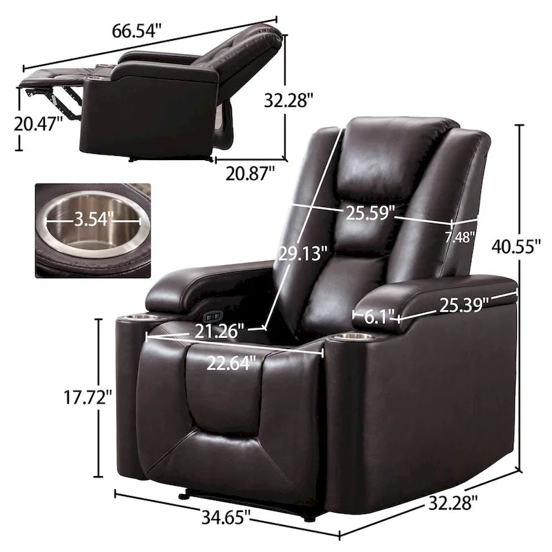 Power Leather Recliner Chair Home Theater Seating Soft
