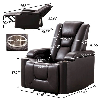 Power Leather Recliner Chair Home Theater Seating Soft