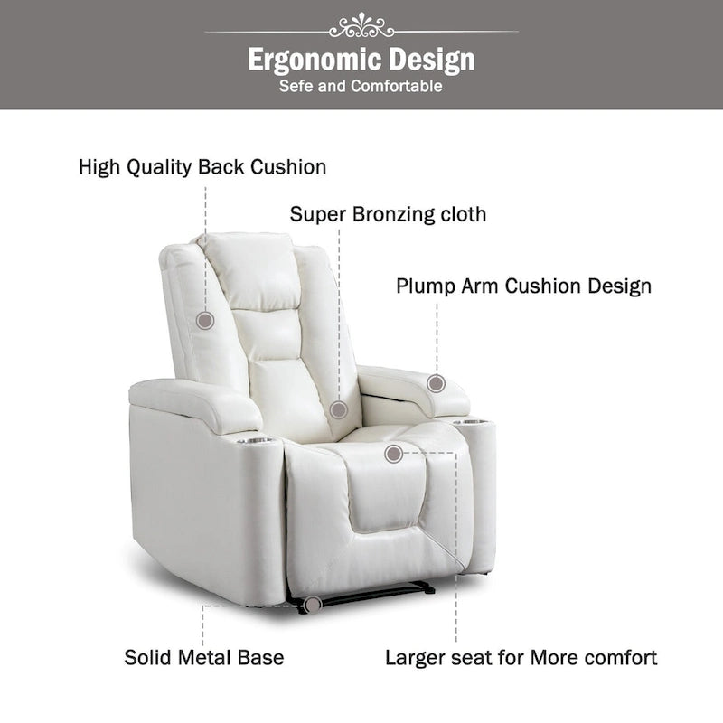 Power Leather Recliner Chair Home Theater Seating Soft