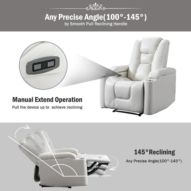 Power Leather Recliner Chair Home Theater Seating Soft