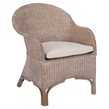 SAFAVIEH Aglaja Rattan Accent Chair with Cushion - 22 W x 26.8 L x 33.5 H - 22Wx27Dx33H