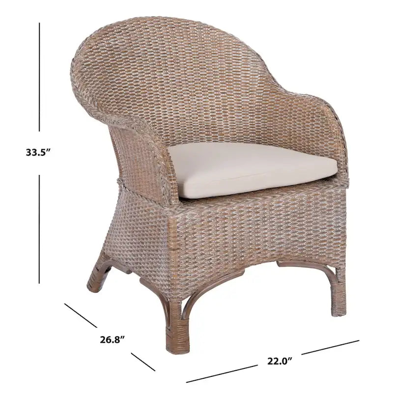 SAFAVIEH Aglaja Rattan Accent Chair with Cushion - 22 W x 26.8 L x 33.5 H - 22Wx27Dx33H