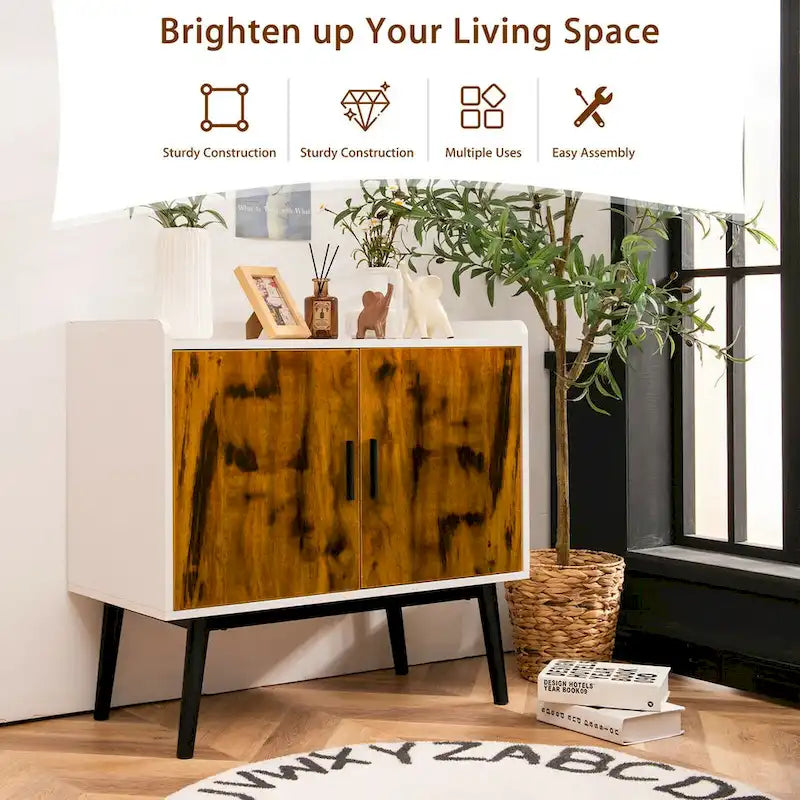 Gymax Sideboard Buffet Storage Cabinet w/2 Door Metal Legs Accent - 32 x 15 x 29 (L x W x H)