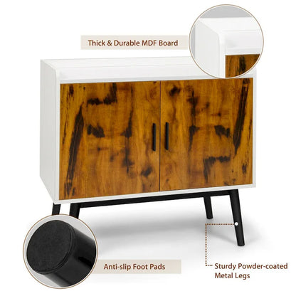 Gymax Sideboard Buffet Storage Cabinet w/2 Door Metal Legs Accent - 32 x 15 x 29 (L x W x H)