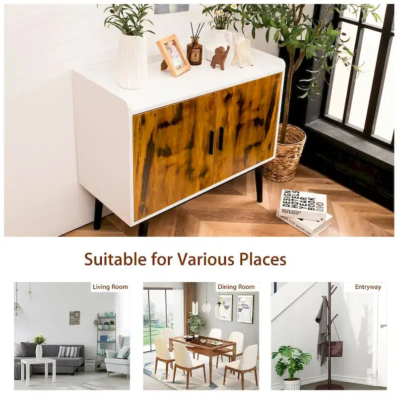 Gymax Sideboard Buffet Storage Cabinet w/2 Door Metal Legs Accent - 32 x 15 x 29 (L x W x H)