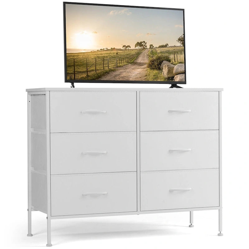 6 Drawers Dresser Chest with Metal Frame and Wooden Top