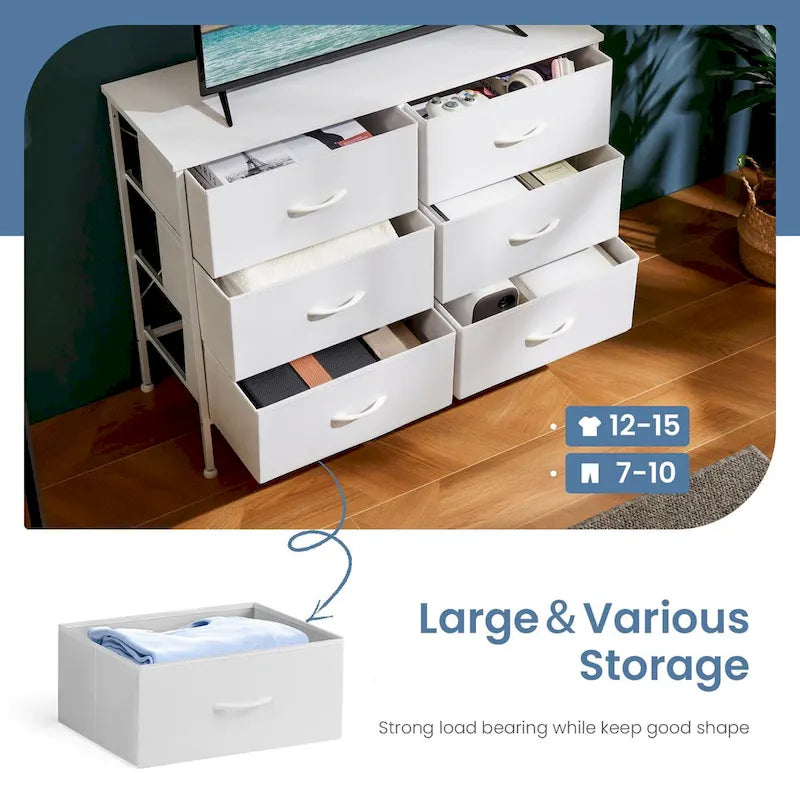 6 Drawers Dresser Chest with Metal Frame and Wooden Top